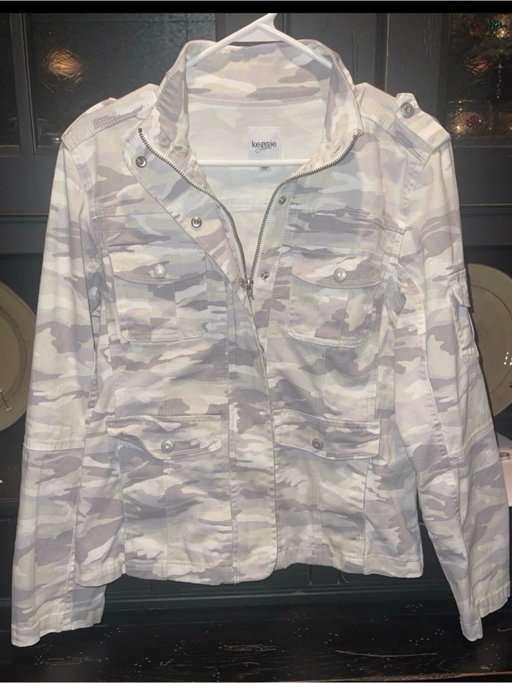 Kensie Women's Light Gray Camo Utility Jacket